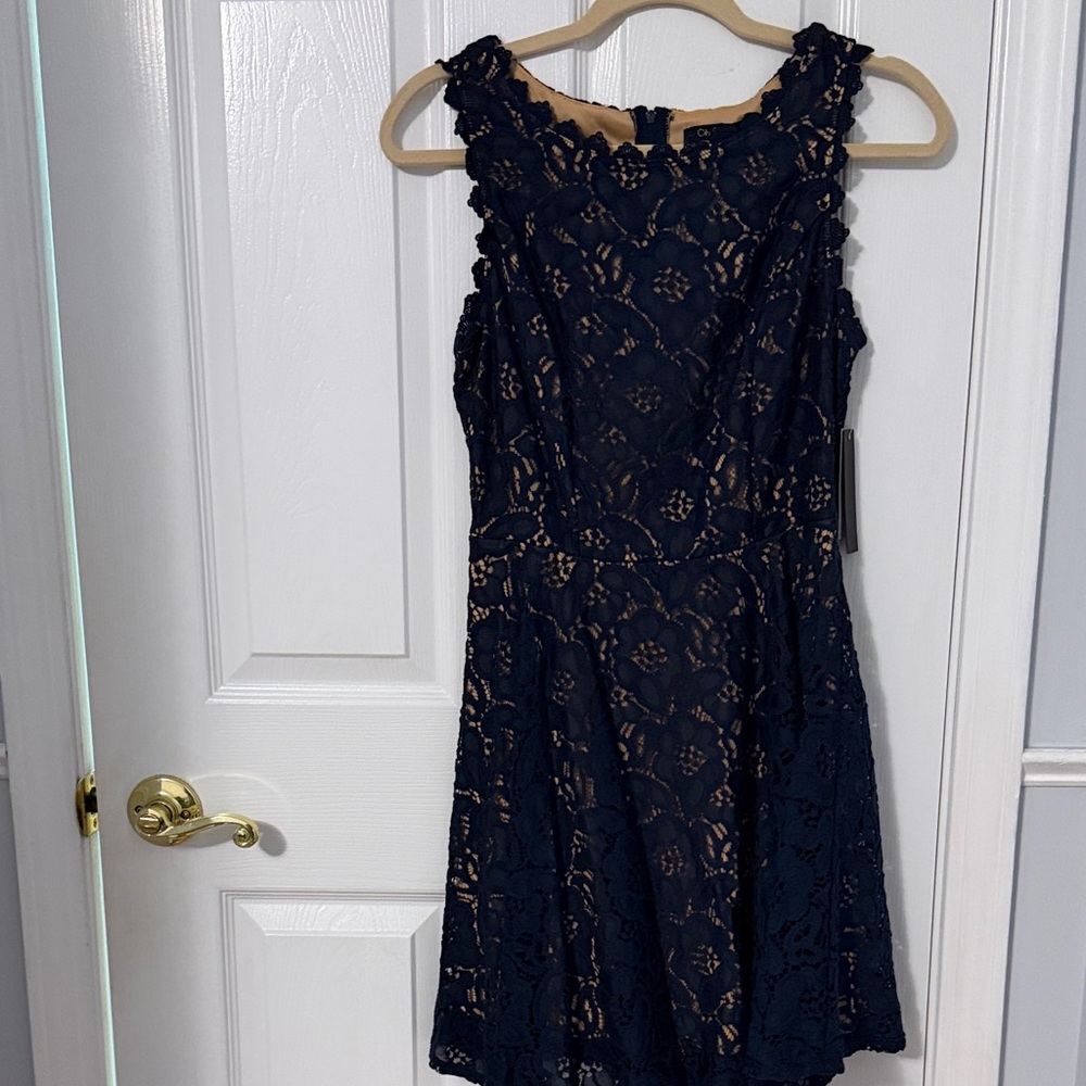 City Studio Navy Lace Dress with Nude Underlay